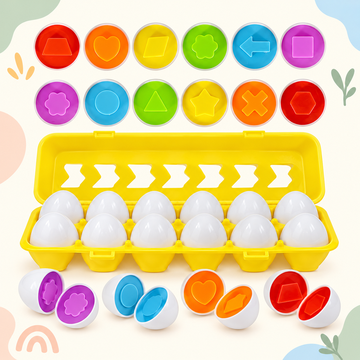 Geometric Shape Matching Eggs — 12-Pack with Case